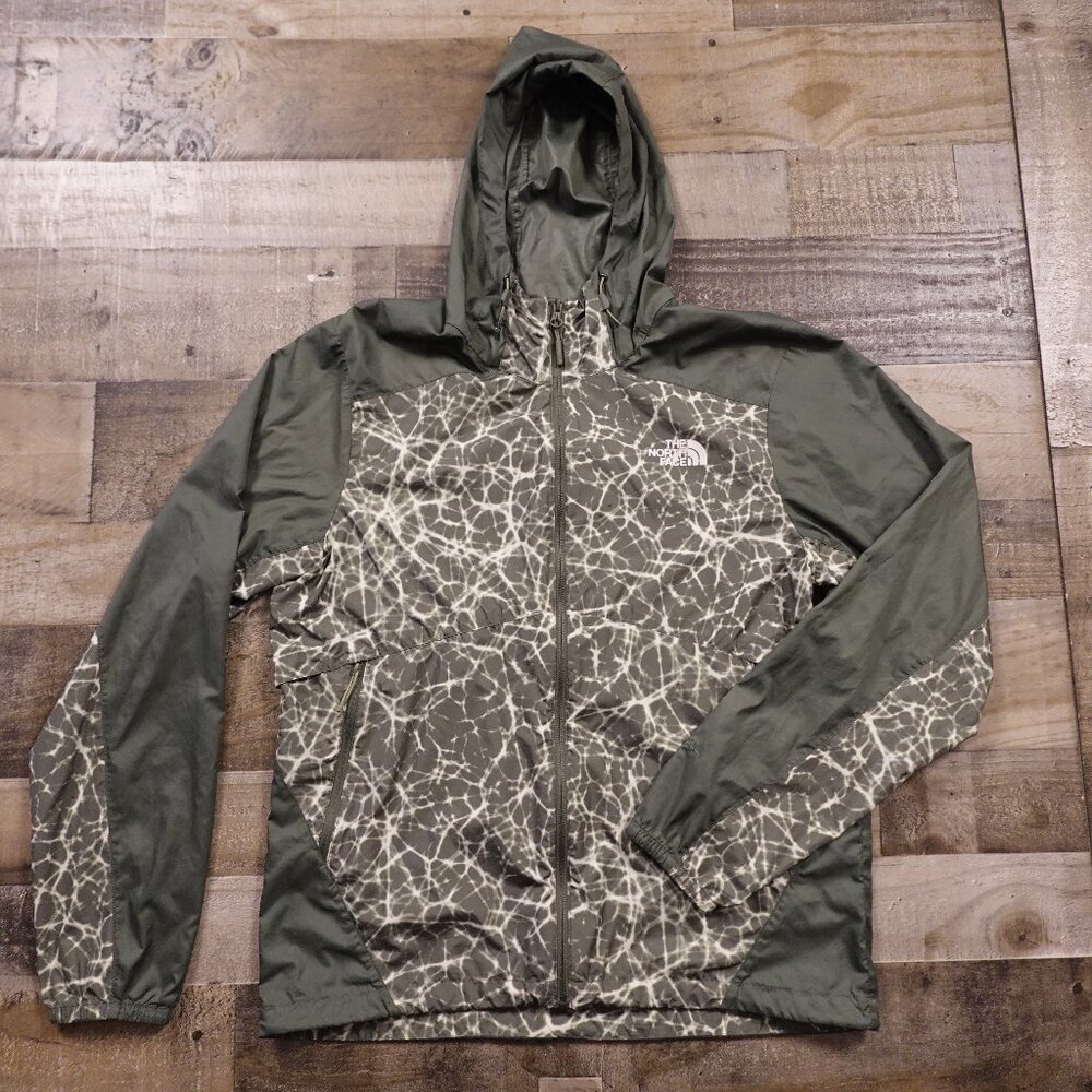 The North Face WindWall Full-Zip Hooded Jacket Men’s Medium Green Gray Abstract